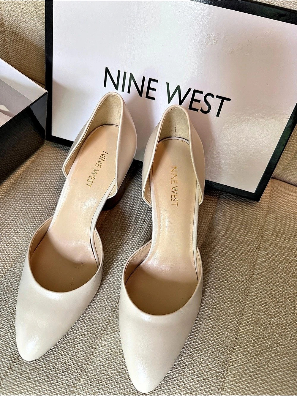 Nine West Tamant High Tapered Block Heel Pumps White US 7.5